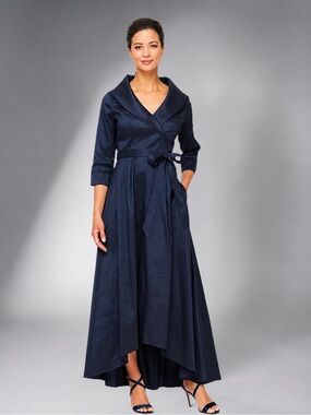 Alex Evenings Melissa Navy High-Low Stretch Taffeta Dress